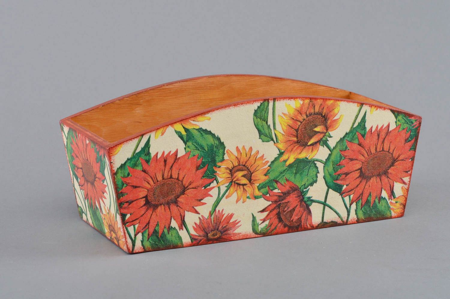 Beautiful handmade bright sweets box made using decoupage technique sunflowers photo 3