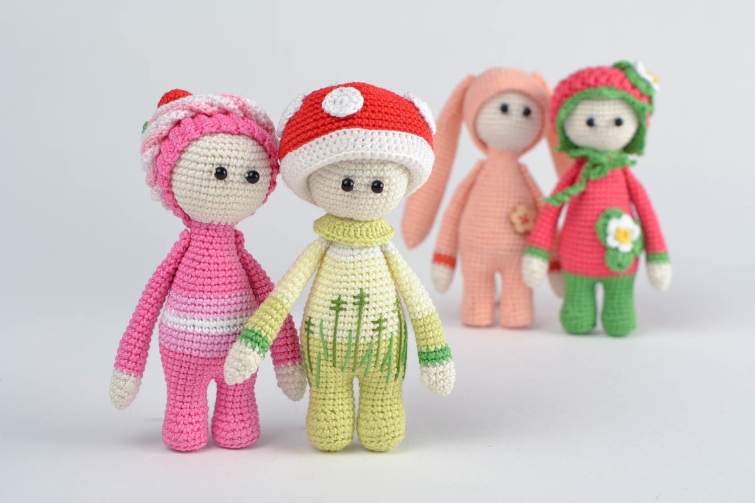 Beautiful bright cute uniquely designed handmade crochet cotton 4 toys package photo 4