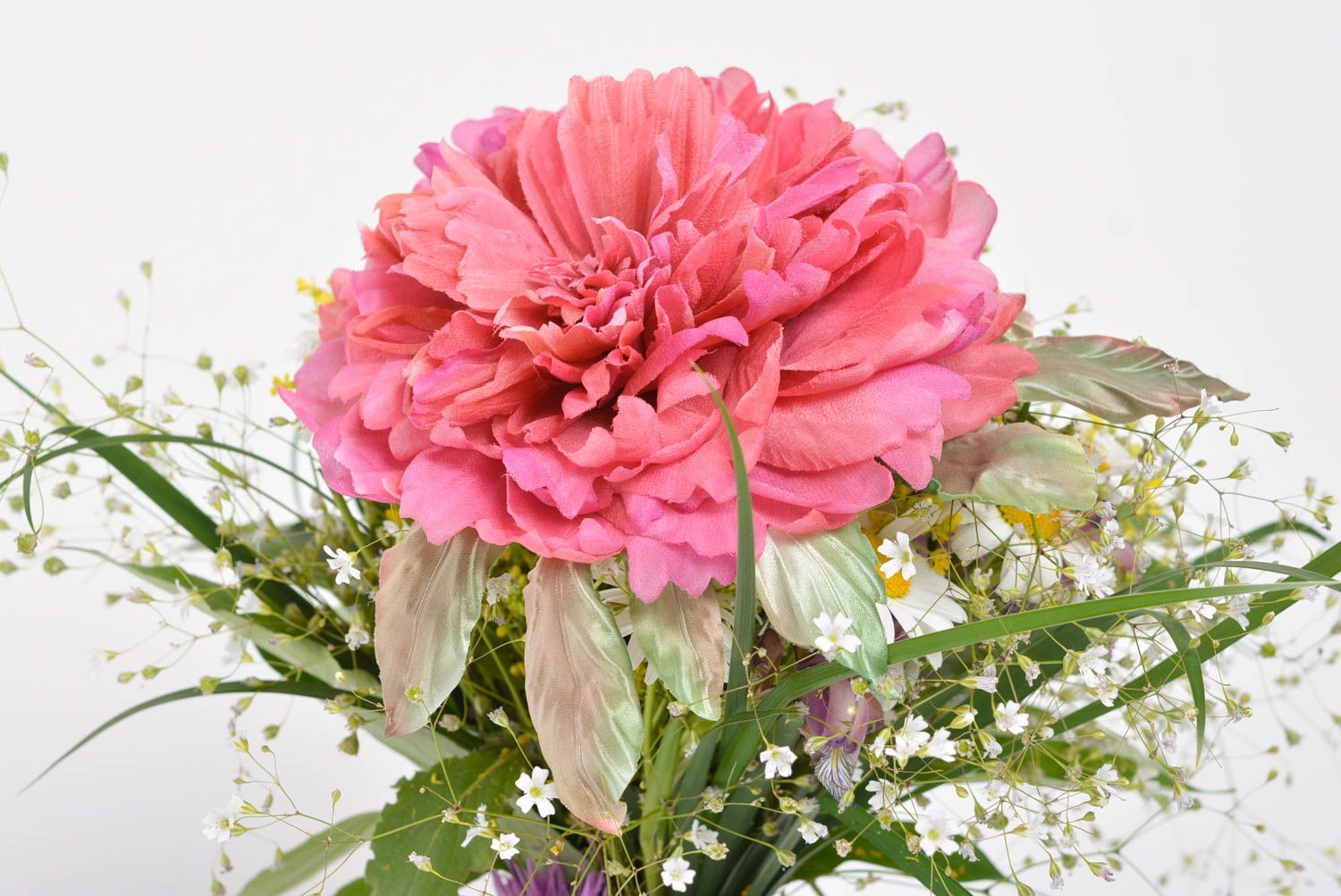 Broche con flor hecho a mano de seda original festivo hermoso rosado grande foto 2