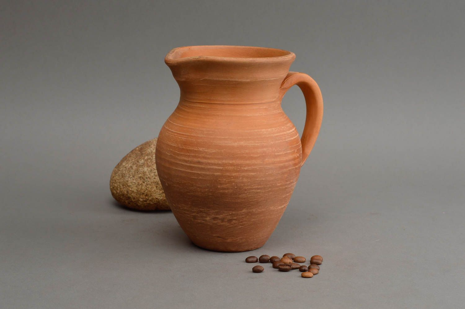 Handmade earth clay village-style water jug with handle in terracotta color 6 inches 1 lb photo 1