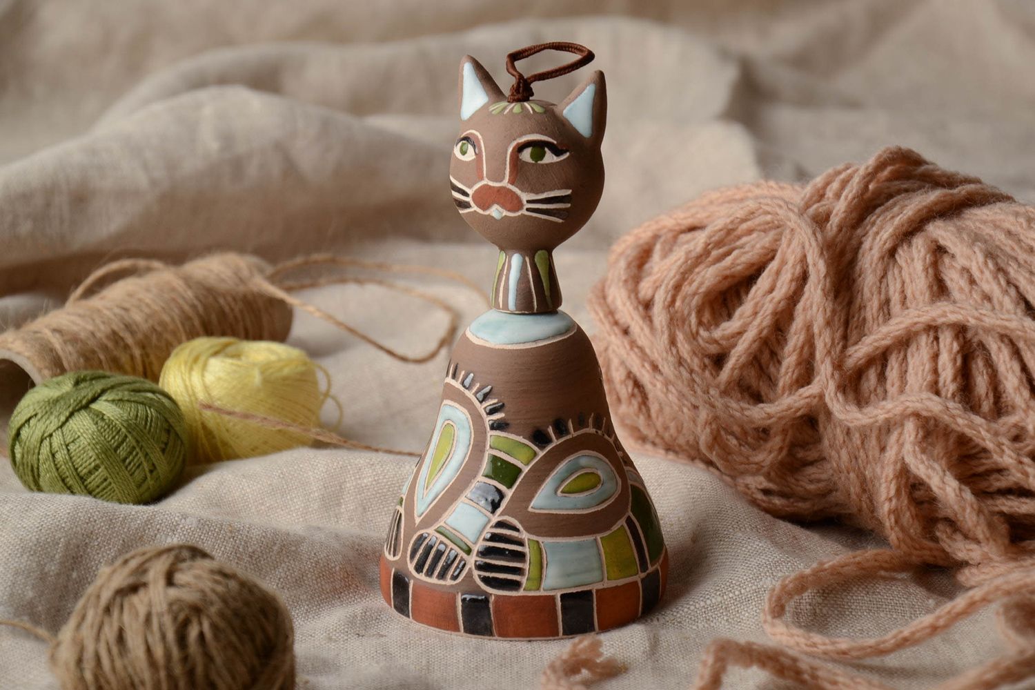 Ceramic bell figurine for home decor Cat photo 1