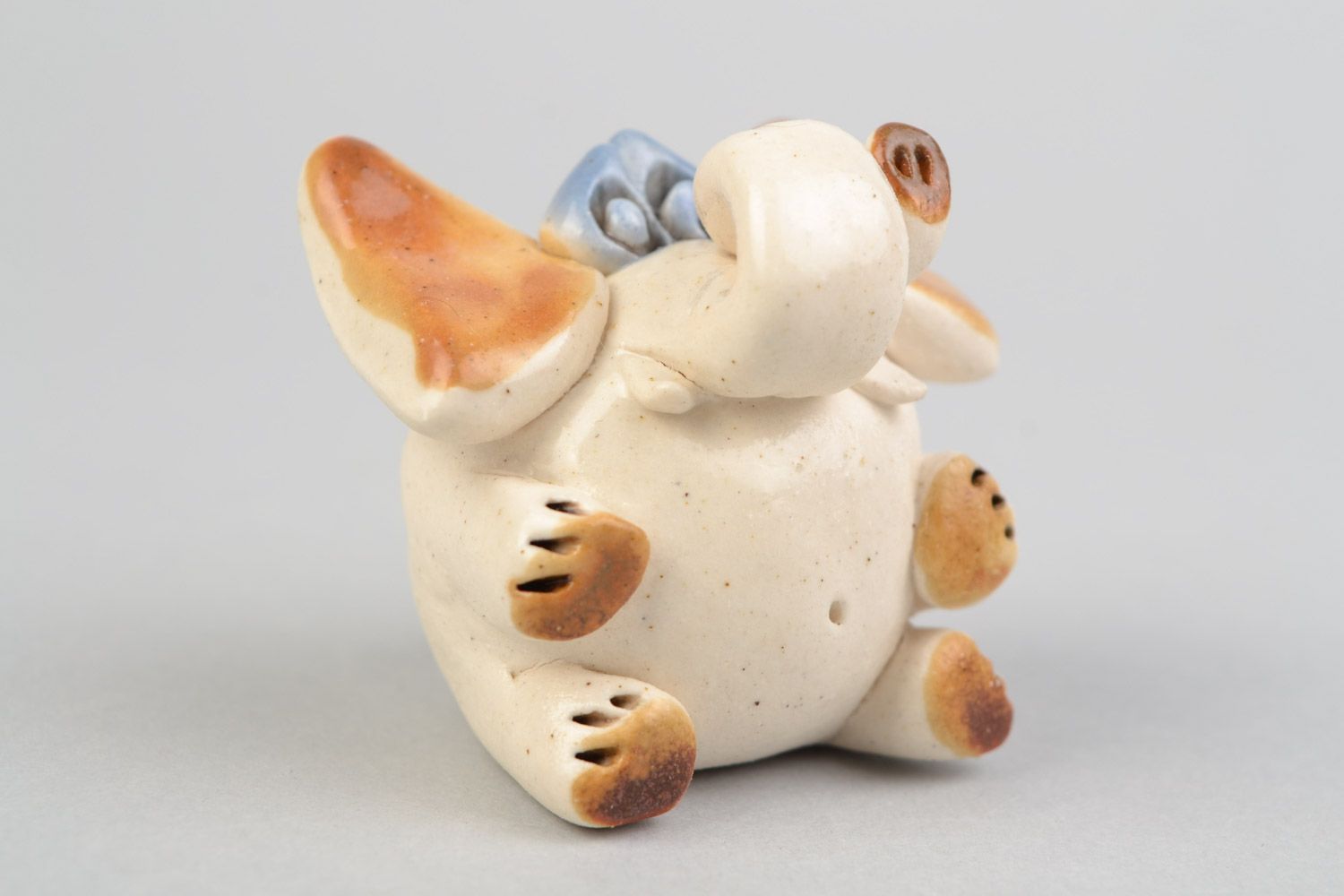 Handmade designer miniature ceramic figurine of funny elephant painted with glaze photo 4