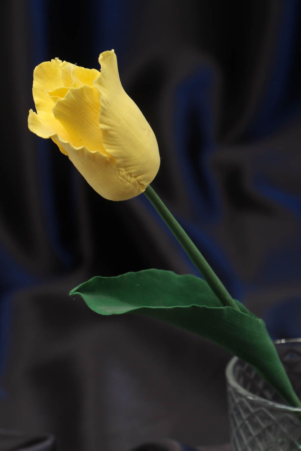 Decorative handmade Japanese polymer clay flower with stalk Yellow Tulip photo 1