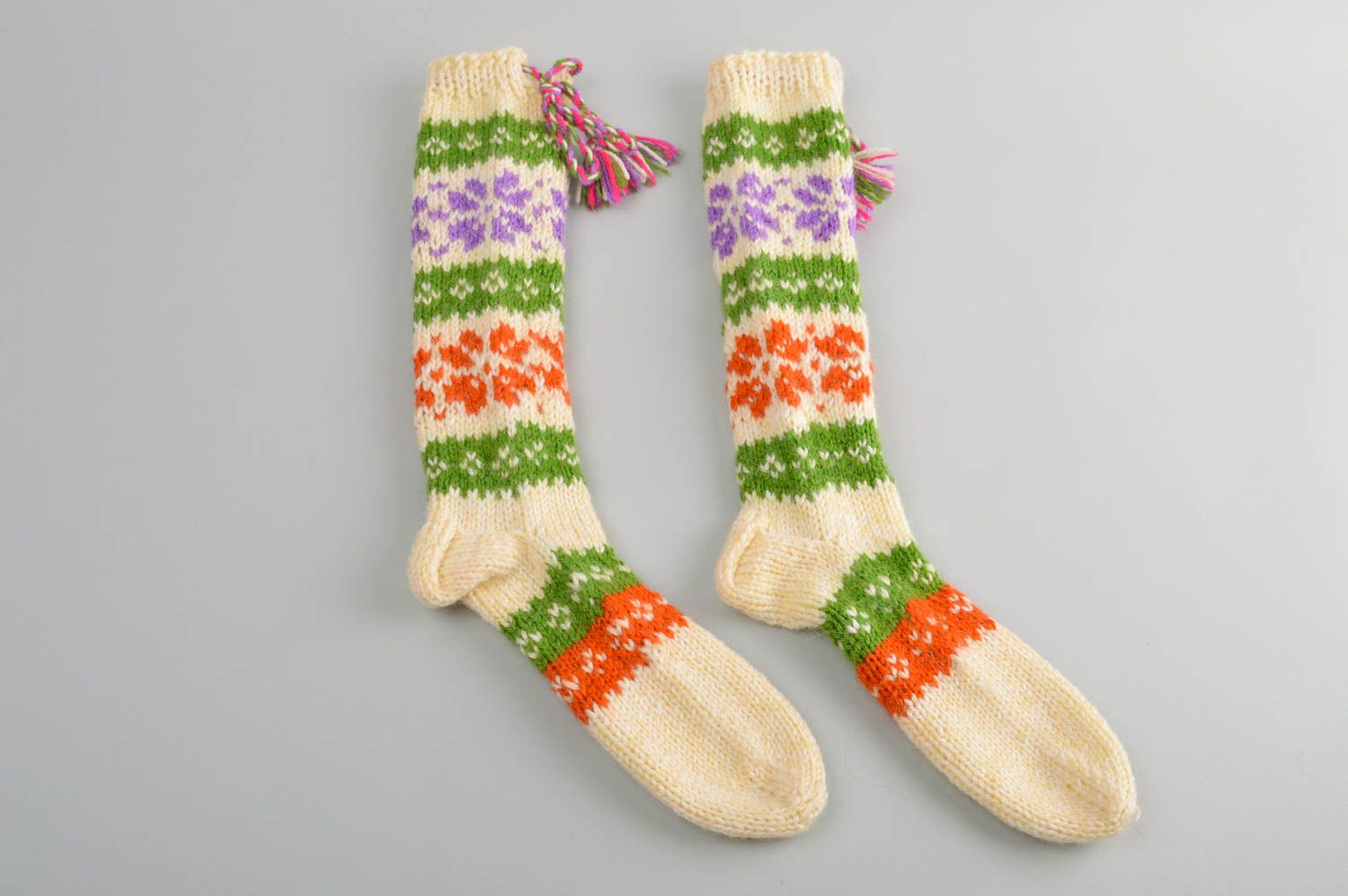 Разноцветные носки ручной работы шерстяные носки теплые зимний аксессуар фото 2