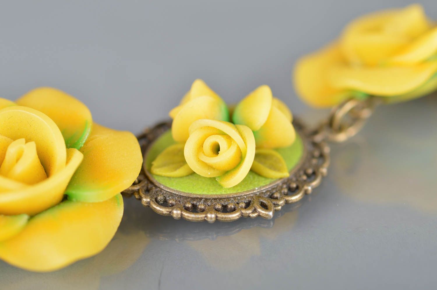 Yellow designer stylish bracelet made of polymer clay handmade gift for girls photo 3