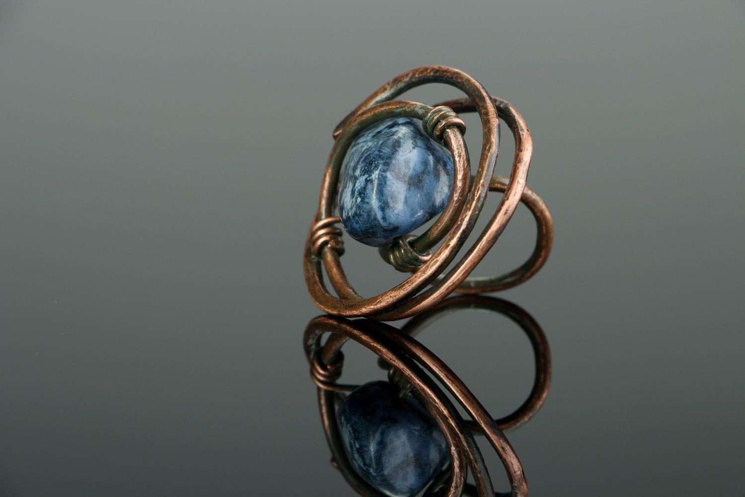 Copper ring with dumortierite photo 3