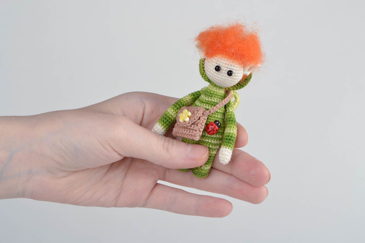 Beautiful interesting adorable cute unusual handmade soft crochet cotton elf toy photo 2