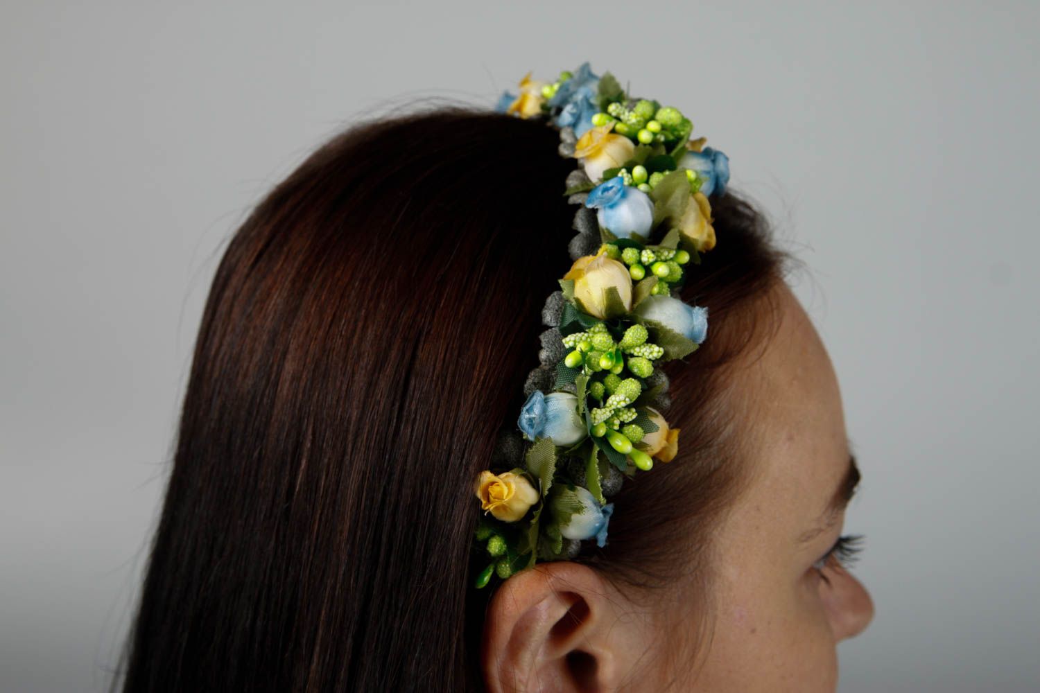 Unusual handmade leather headband flowers in hair fashion accessories for girls photo 2