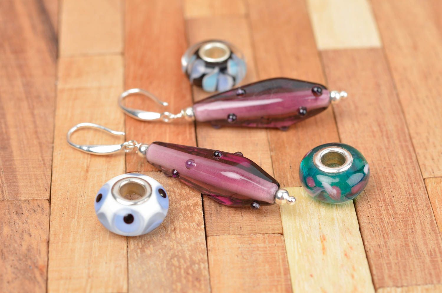 Lampwork designer earrings handmade glass earrings with beads glass accessories photo 1
