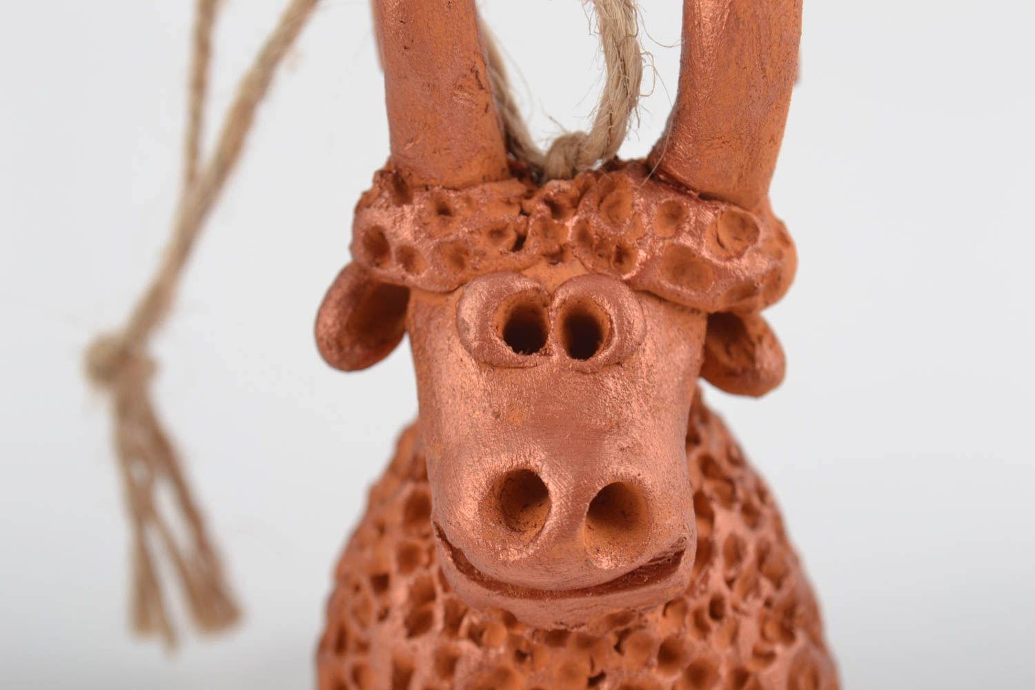 Clay painted unusual handmade bell in shape of ram photo 4