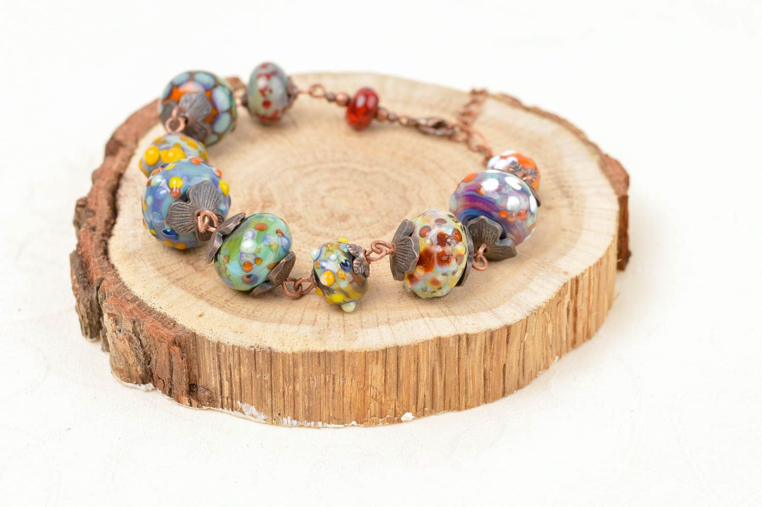 Unusual handmade glass bead bracelet beaded wrist bracelet artisan jewelry photo 1