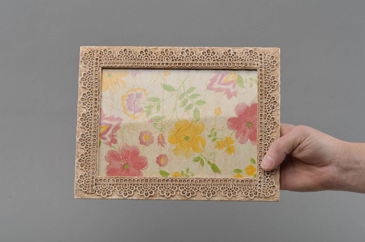 Beautiful handmade designer wooden photo frame with imitation of Sicilian lace photo 4