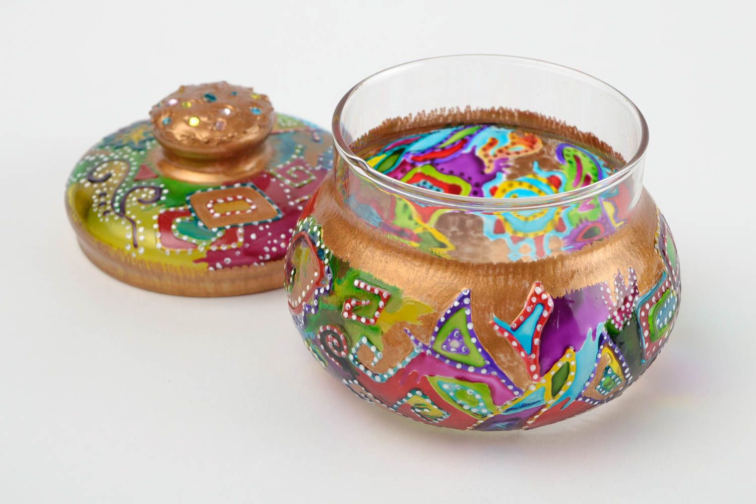 Handmade Zuckerdose Glas mit Bemalung Zuckerdose mit Deckel Glas Geschirr foto 4