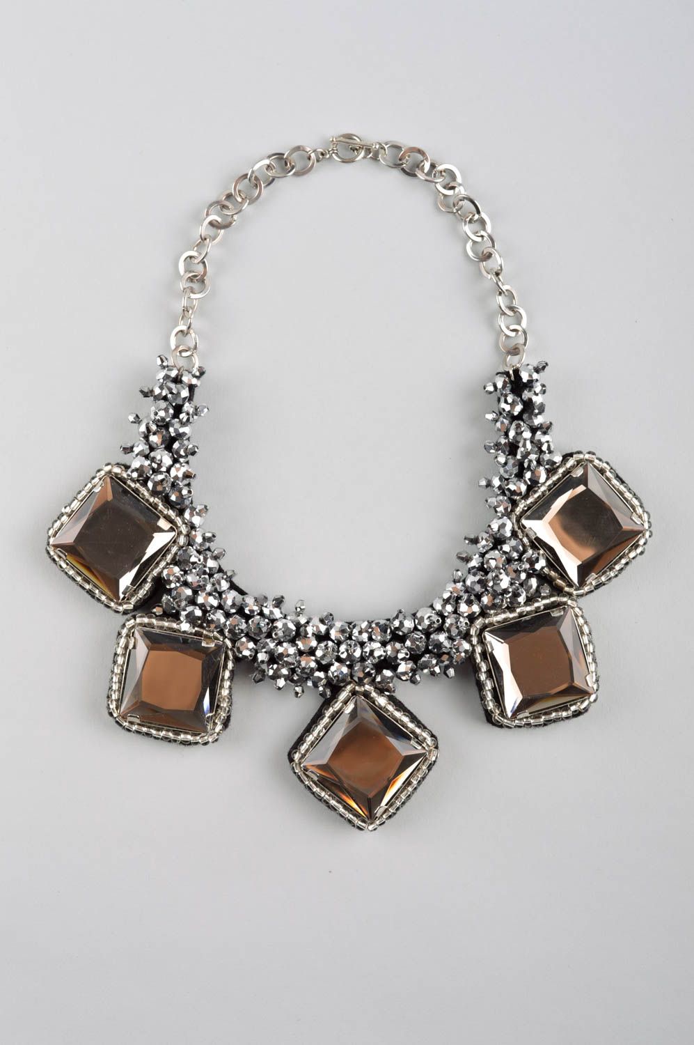 Handmade accessories designer beaded necklace massive necklace with rhinestones  photo 2