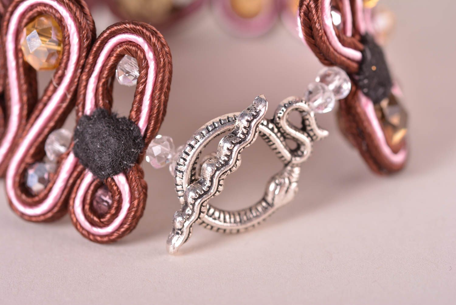 Wide handmade soutache bracelet textile bracelet with beads costume jewelry photo 5