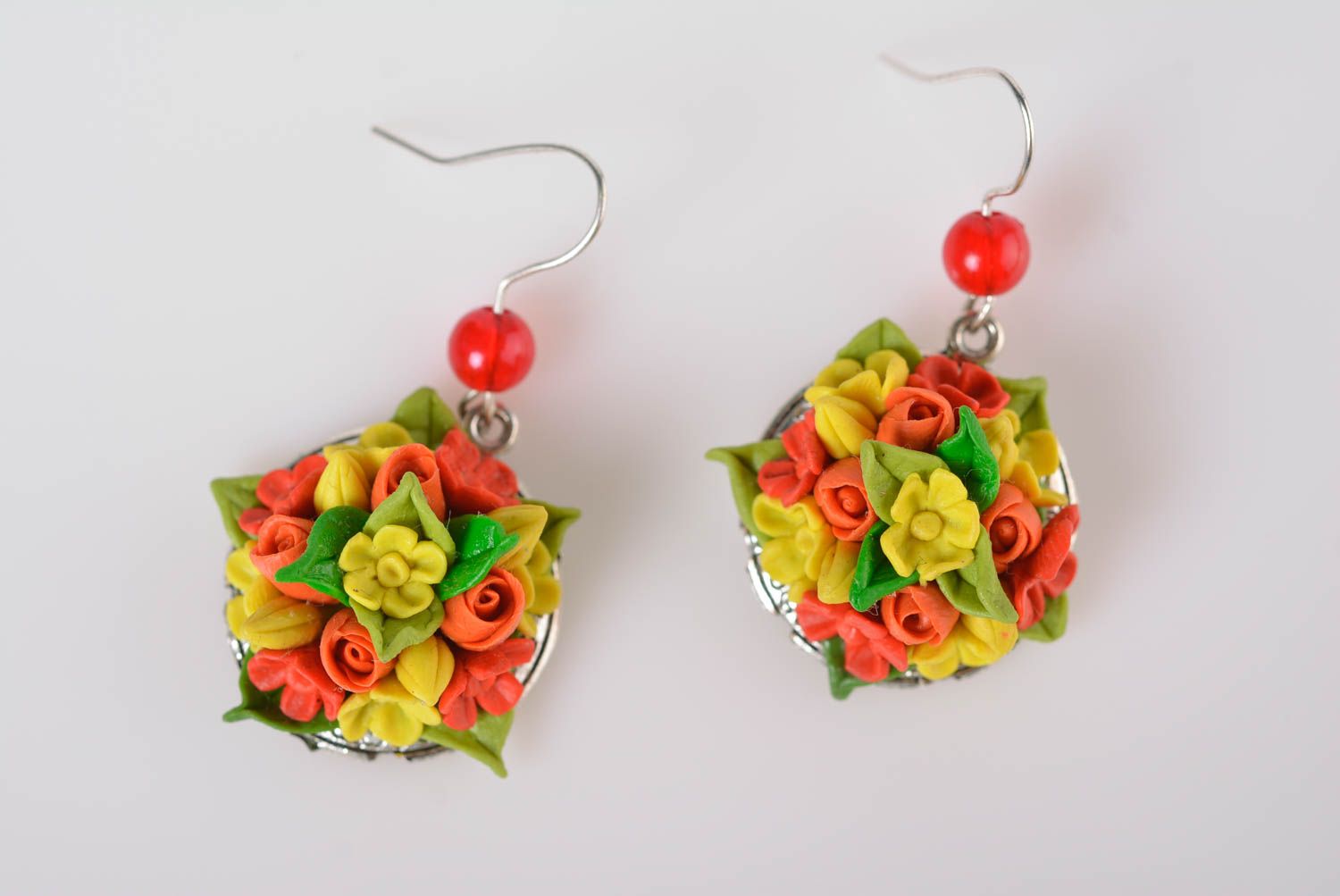 Flower earrings handmade exclusive earrings molded porcelain earrings for women photo 2