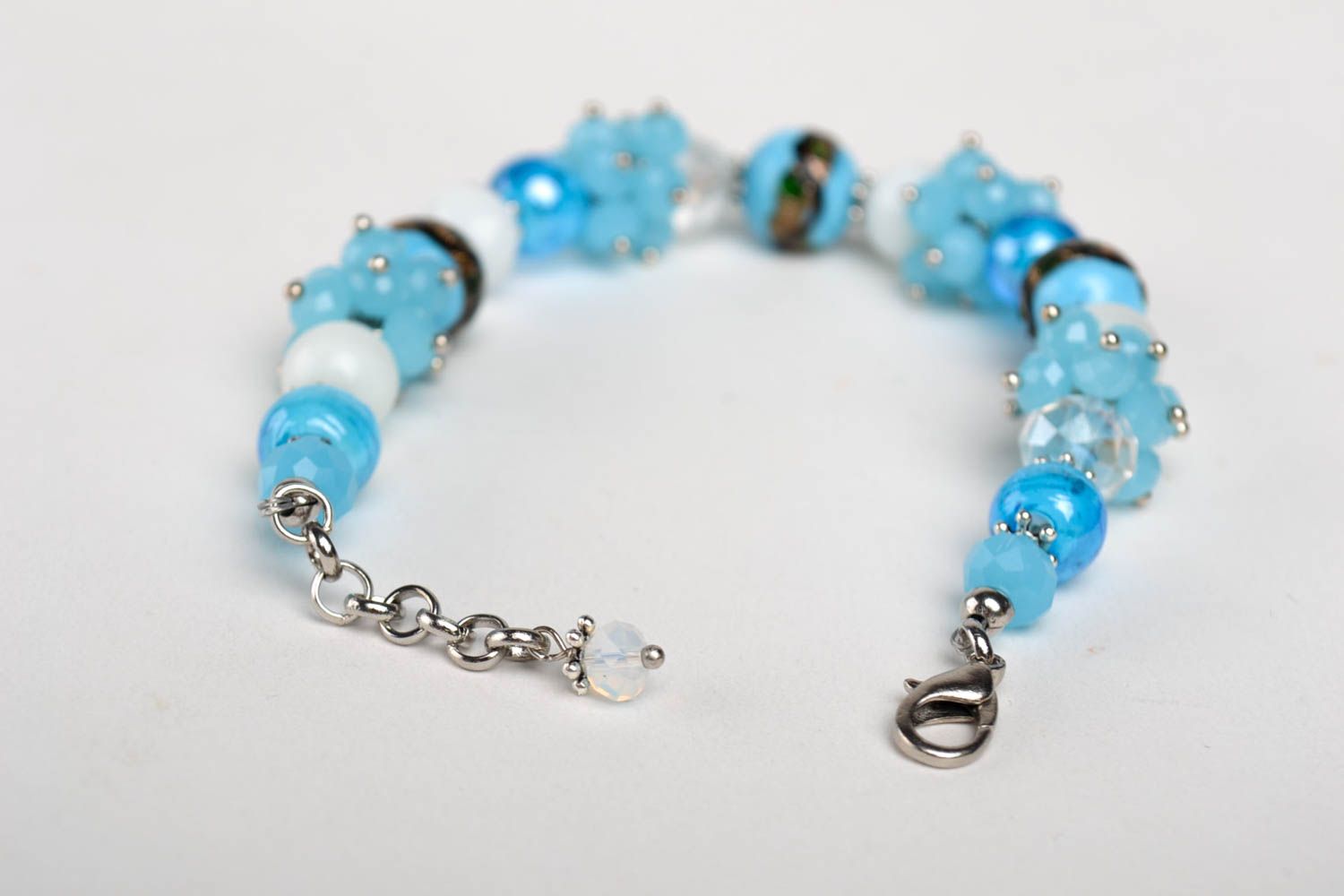 Blaues Armband mit Blumen handmade Polymer Schmuck Geschenk Ideen für Frauen foto 5