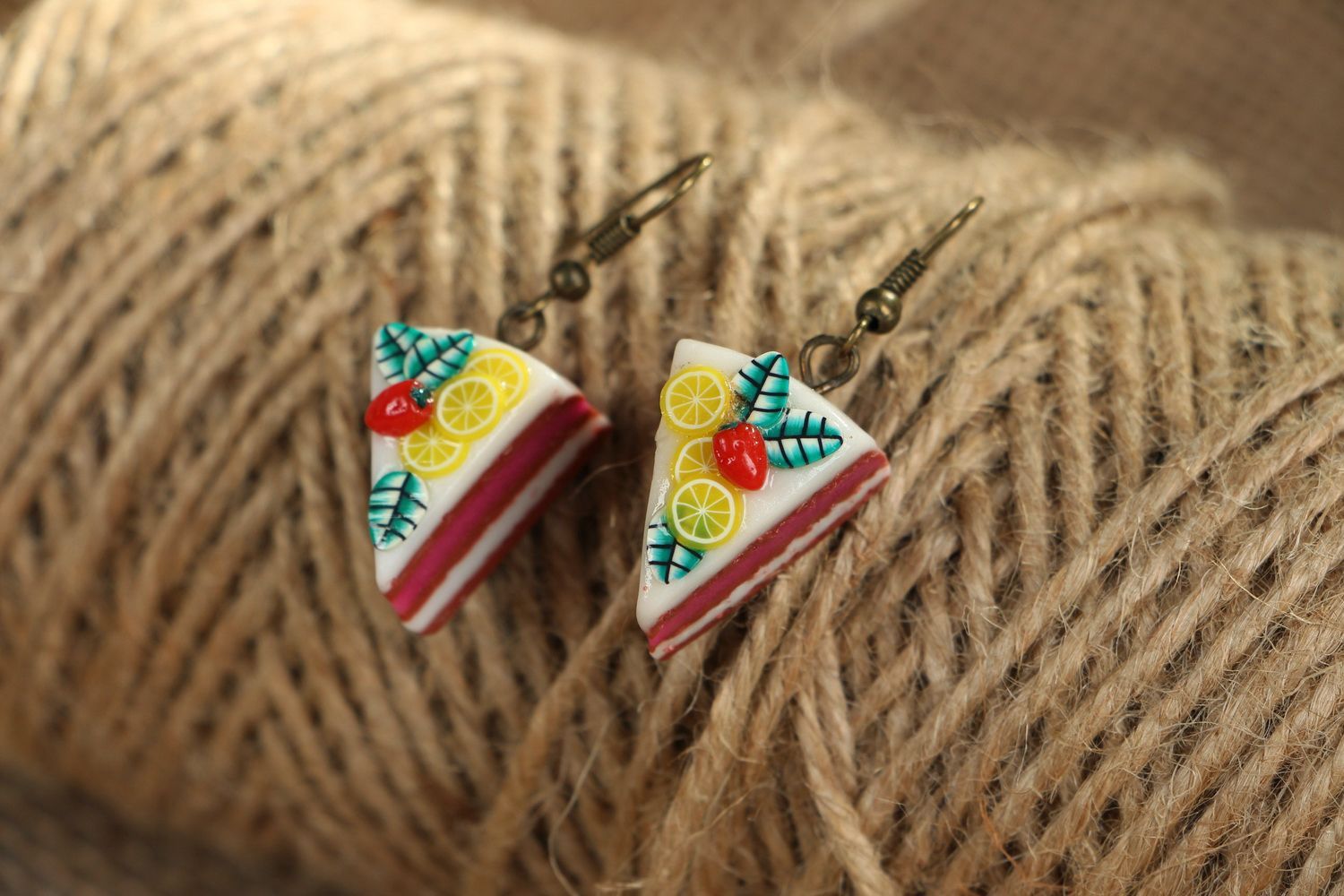 Earrings made of polymer clay Fruit cake photo 3