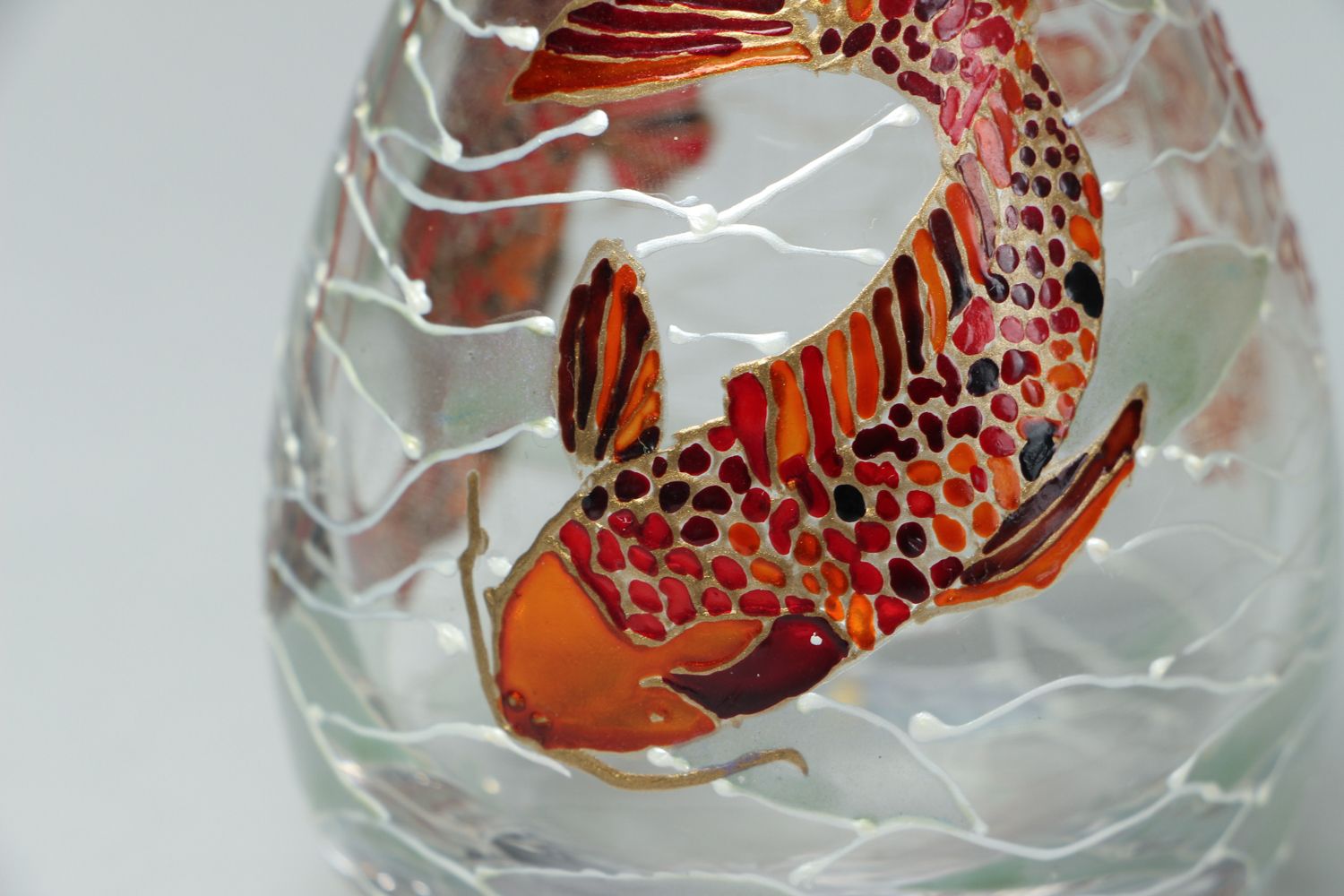 6 inches stained glass painted vase with goldfish 0,55 lb photo 2