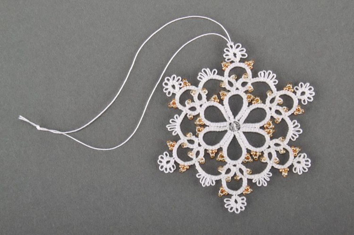 Christmas tree decoration made from cotton lace Snowflake photo 4
