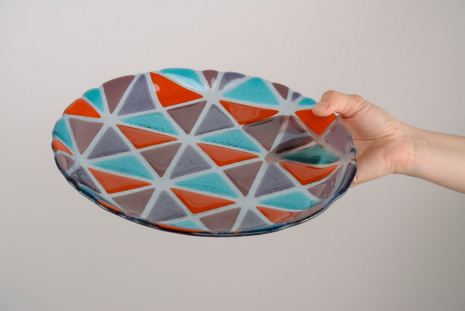 Стеклянная тарелка ручной работы Арлекин фото 1