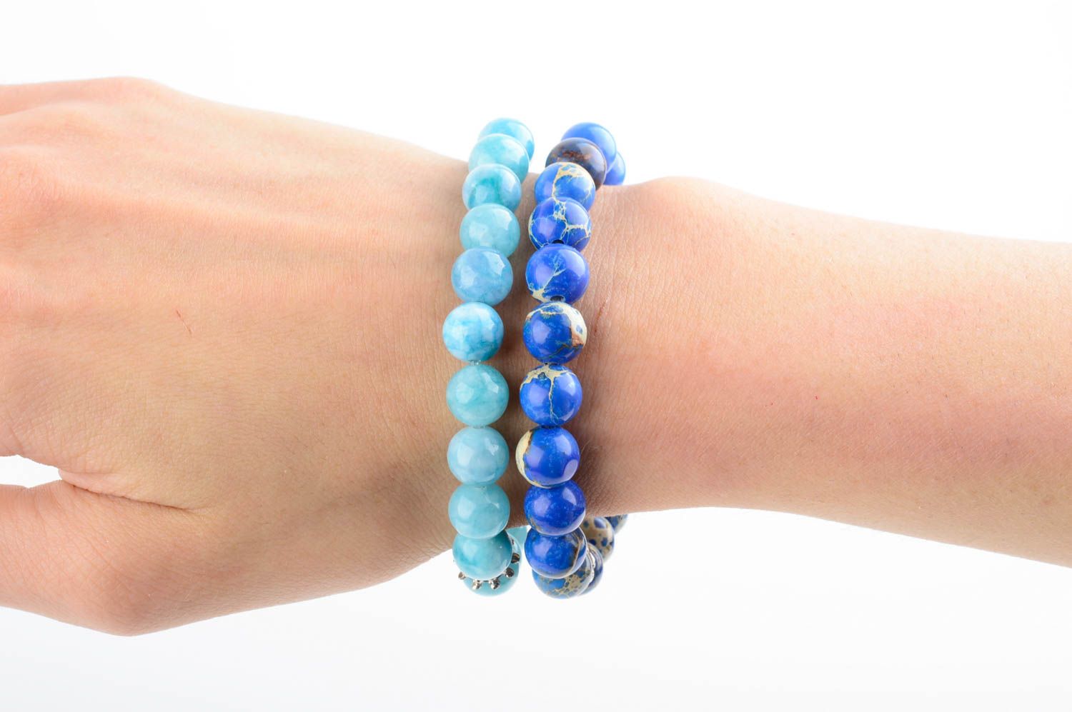 Ensemble de bracelets 2 pièces bleue et bleu clair en pierres faits main photo 2