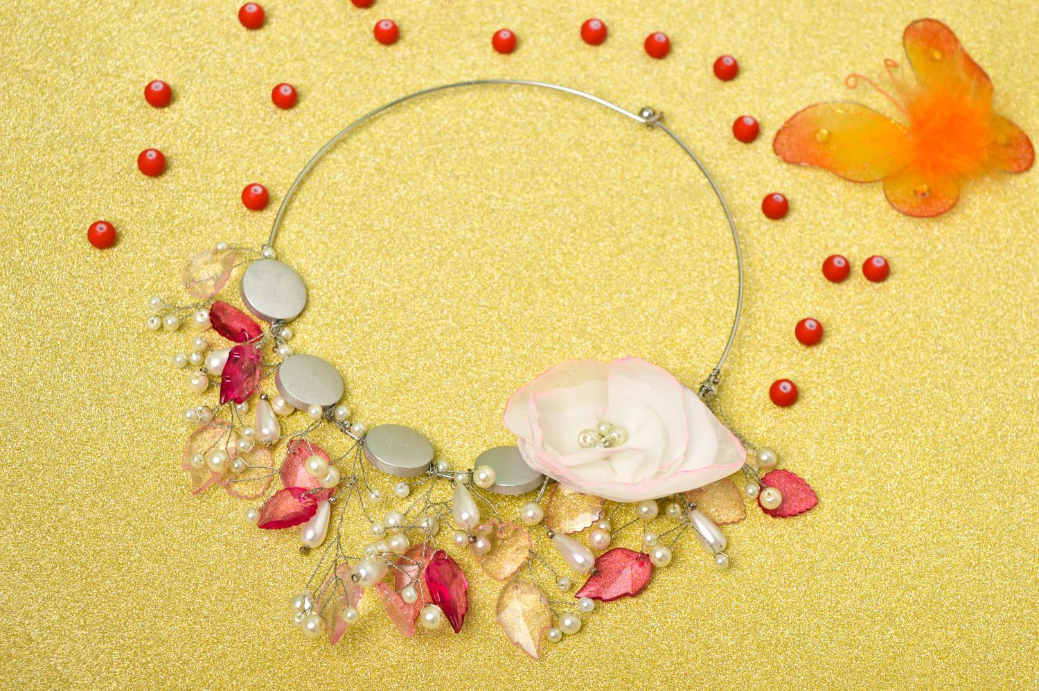 Handmade plastic necklace beaded necklace handmade jewelry made of beads  photo 1