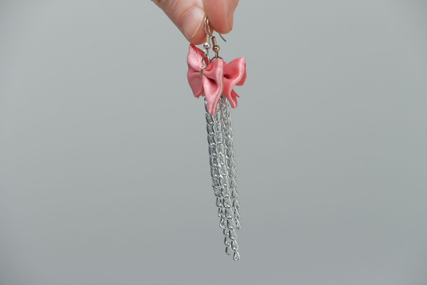Handmade metal earrings with satin bows photo 3