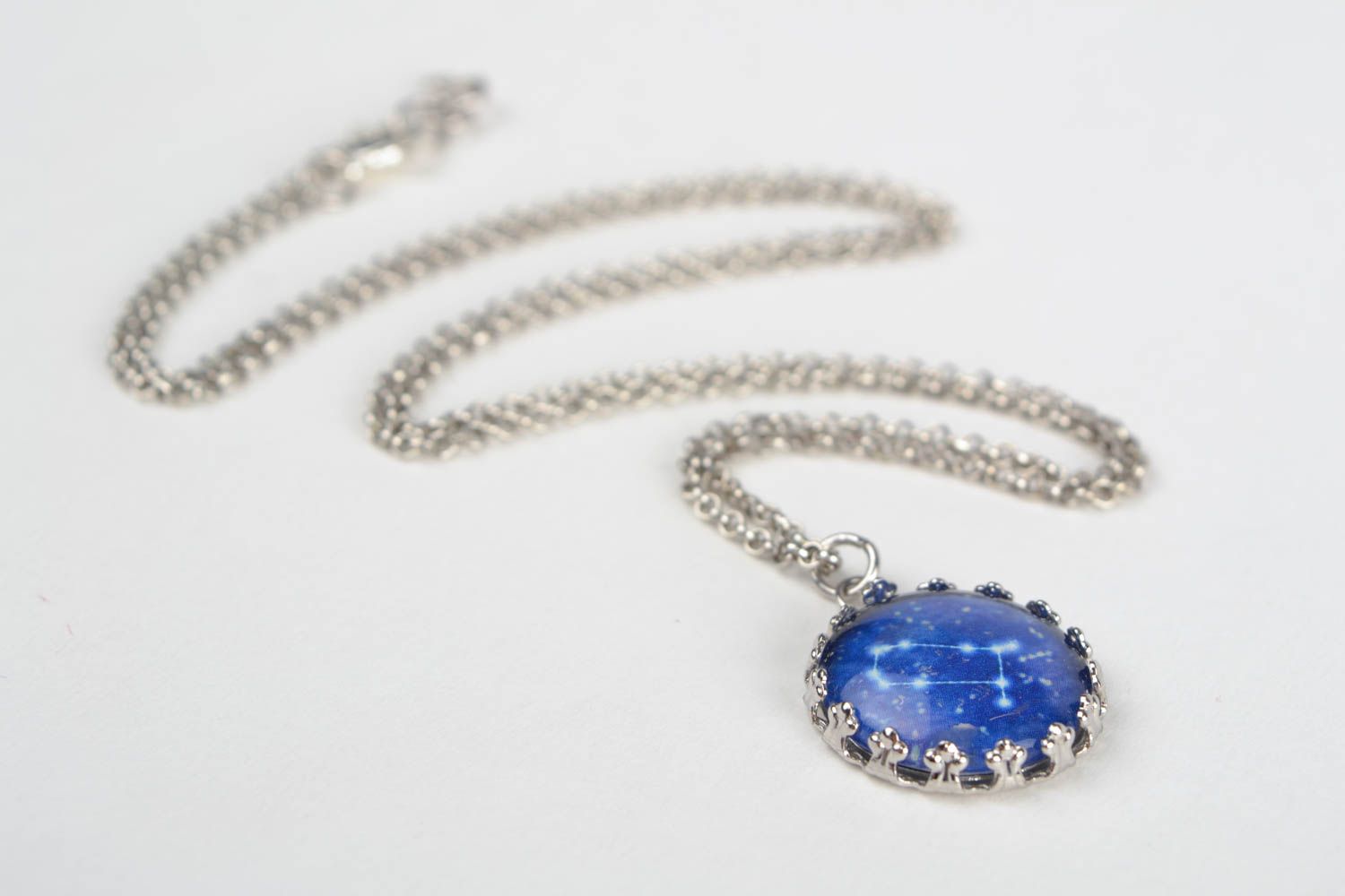 Beautiful handmade glass zodiac pendant with metal chain Gemini photo 3
