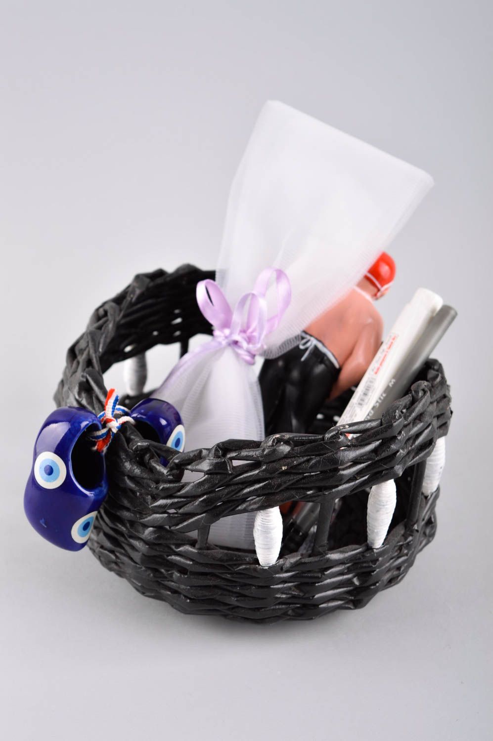 Cesta hecha a mano color negro regalo para amigos elemento decorativo  foto 1