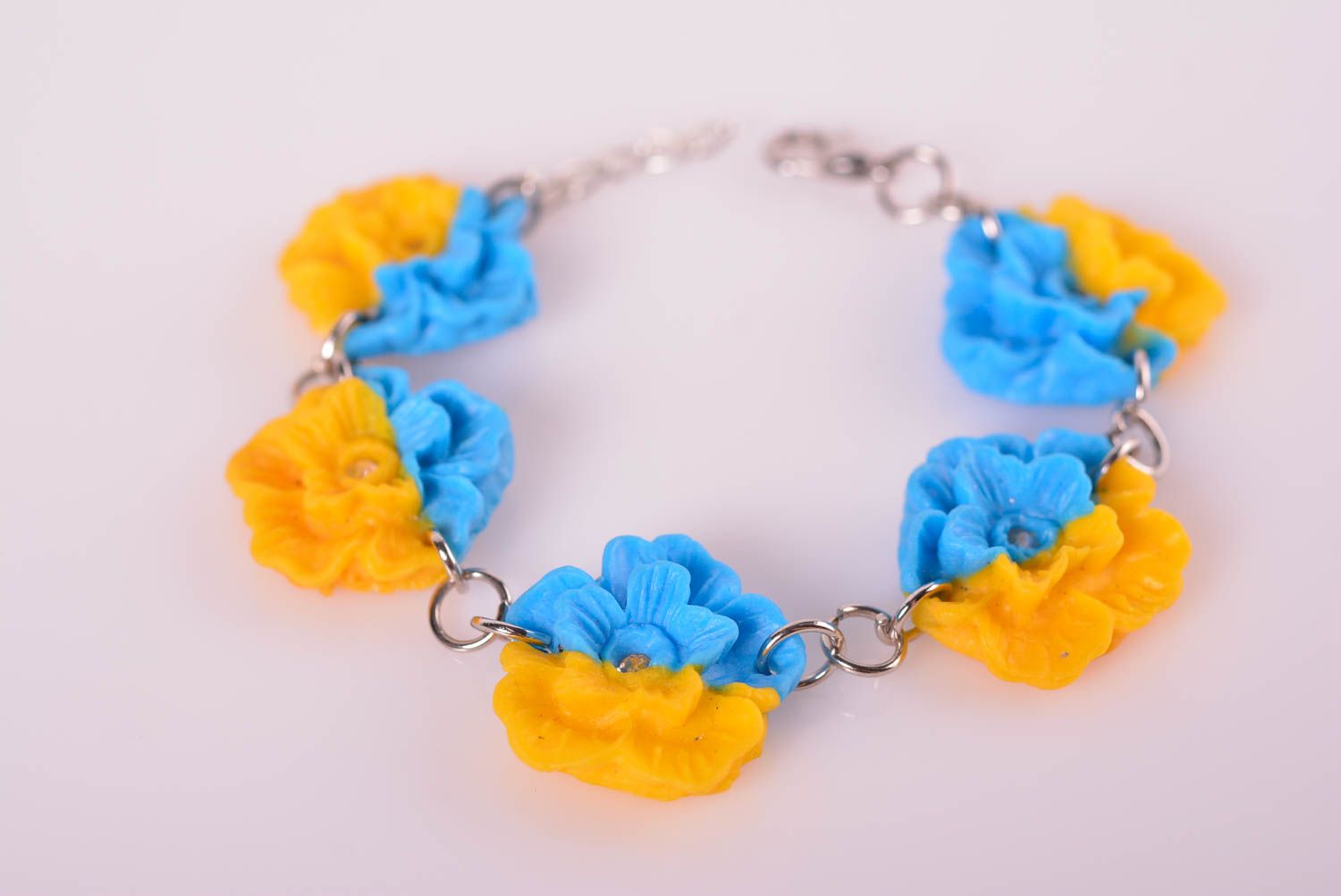 Chain tennis clay yellow and blue flowers bracelet for a girl photo 1