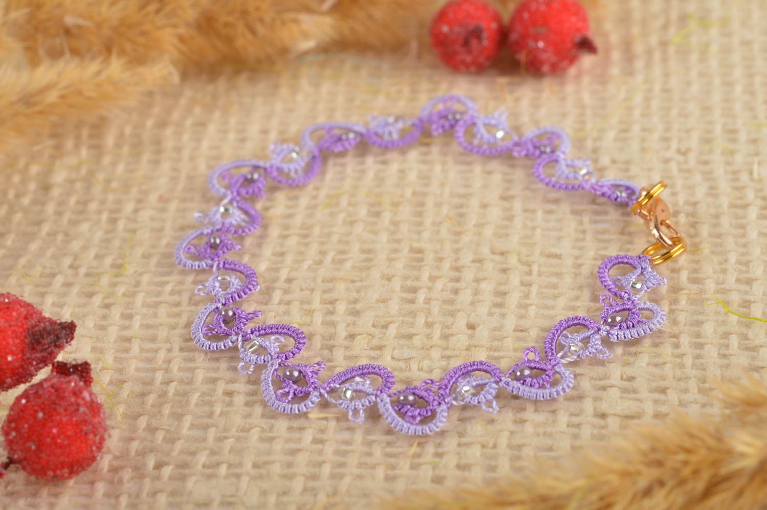 Handmade Spitze Armband in Violett Designer Schmuck Accessoire für Frauen foto 1