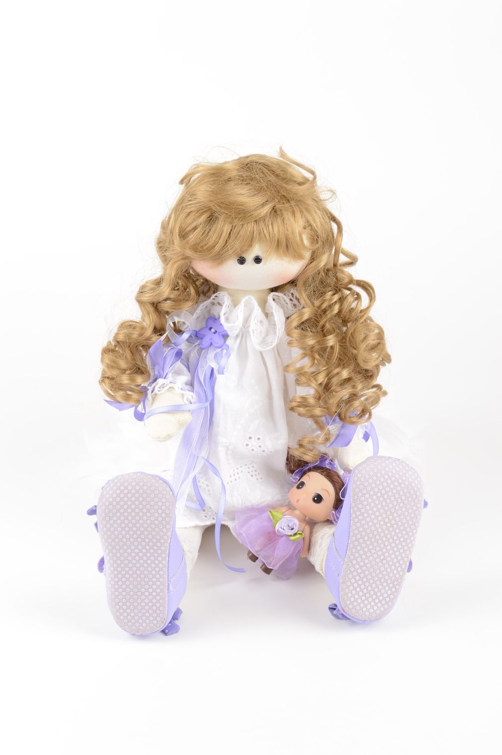 Handmade designer natural doll stylish textile doll toys made of flax photo 5