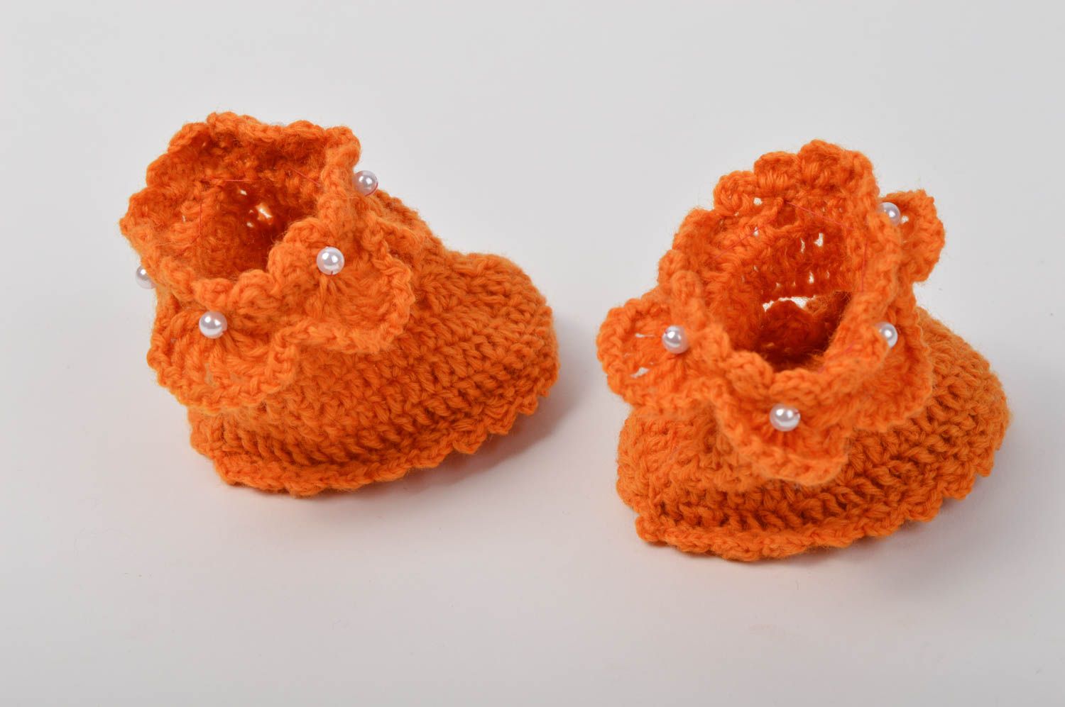 Вязаные носки ручной работы пинетки для малышей пинетки крючком оранжевые фото 4