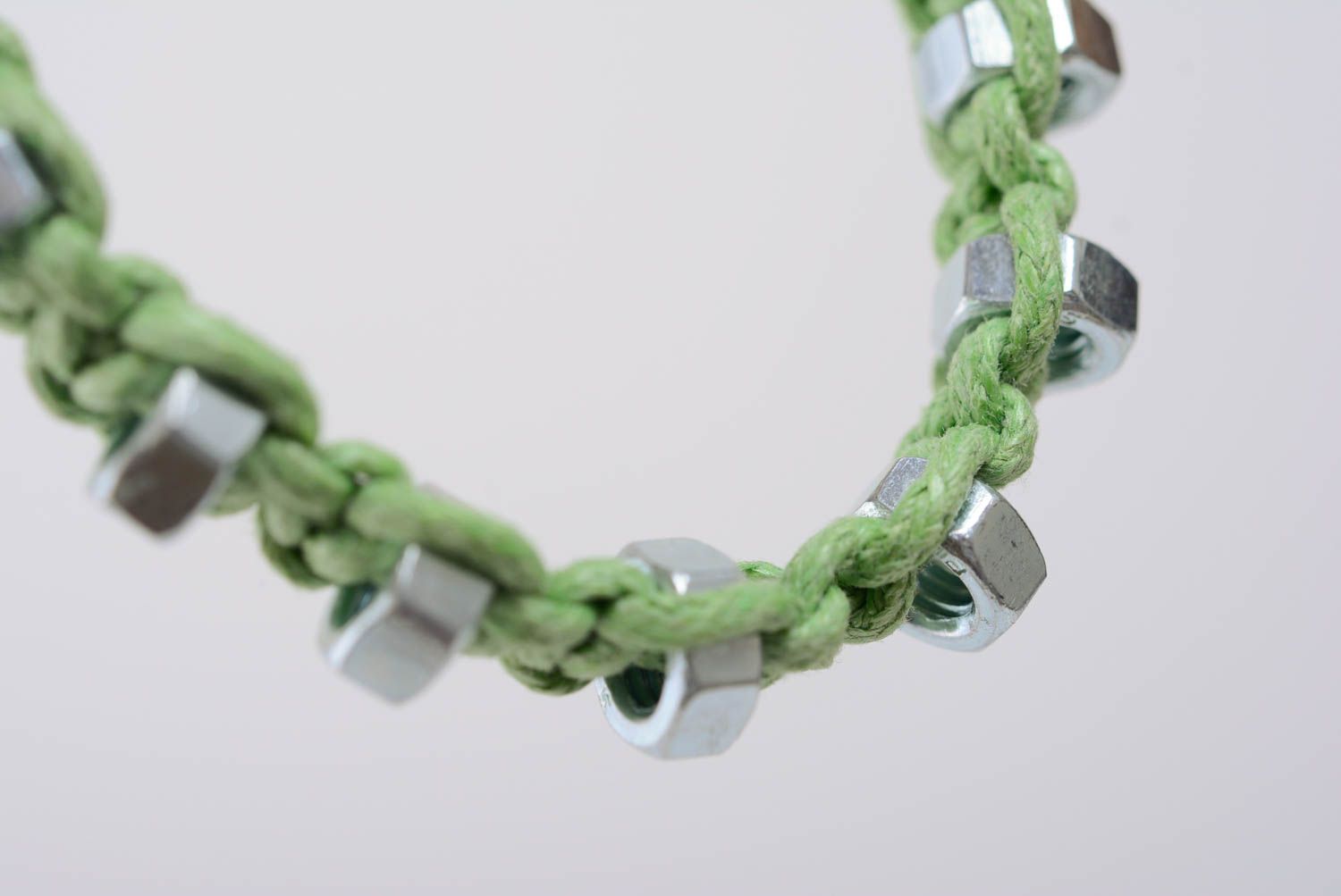 Beautiful handmade green macrame woven cord bracelet with steel nuts adjustable photo 4