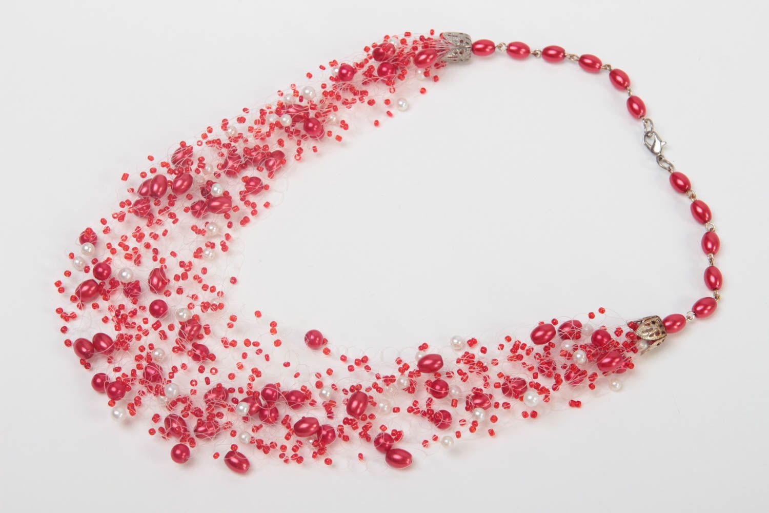 Collier perles rocaille fait main Bijou fantaisie Accessoire femme rouge sautoir photo 3