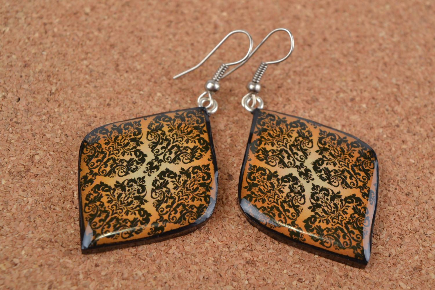 Beautiful handmade decoupage polymer clay earrings with unusual design photo 1