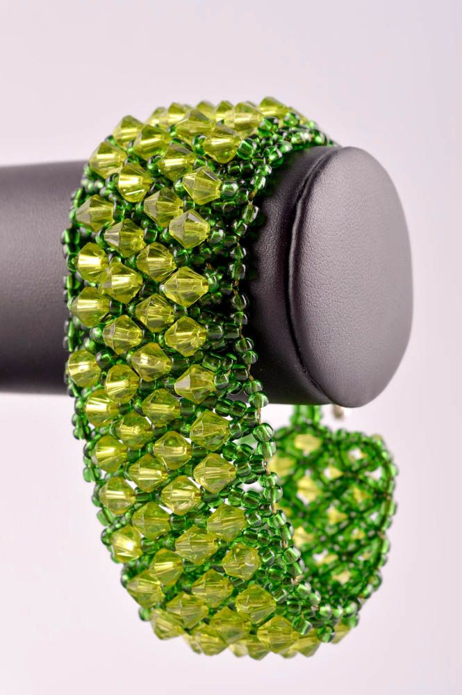 Bracelet en perles de rocaille Bijou fait main large vert Cadeau femme photo 2