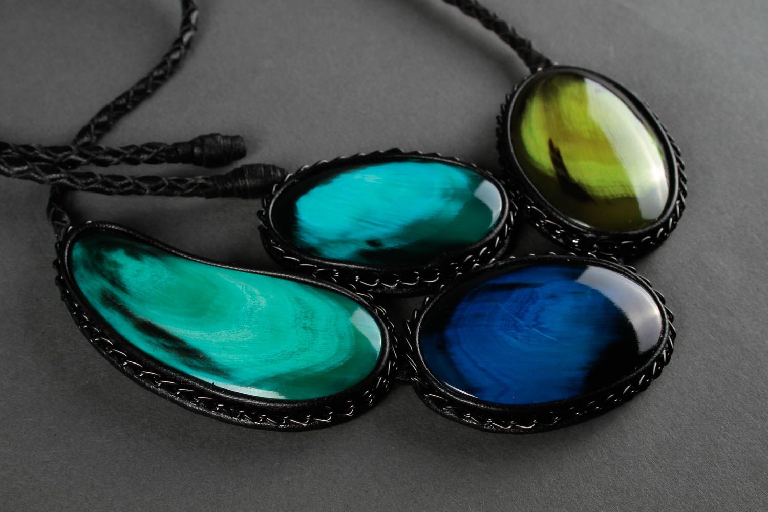 Leather necklace handmade gift jewelry made of horn colorful design necklace  photo 4