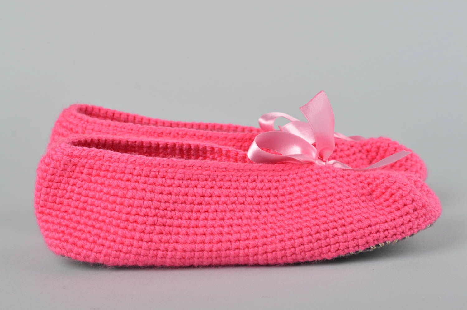 Pantoufles coton Chaussons fait main Accessoire femme tricot rose design photo 3