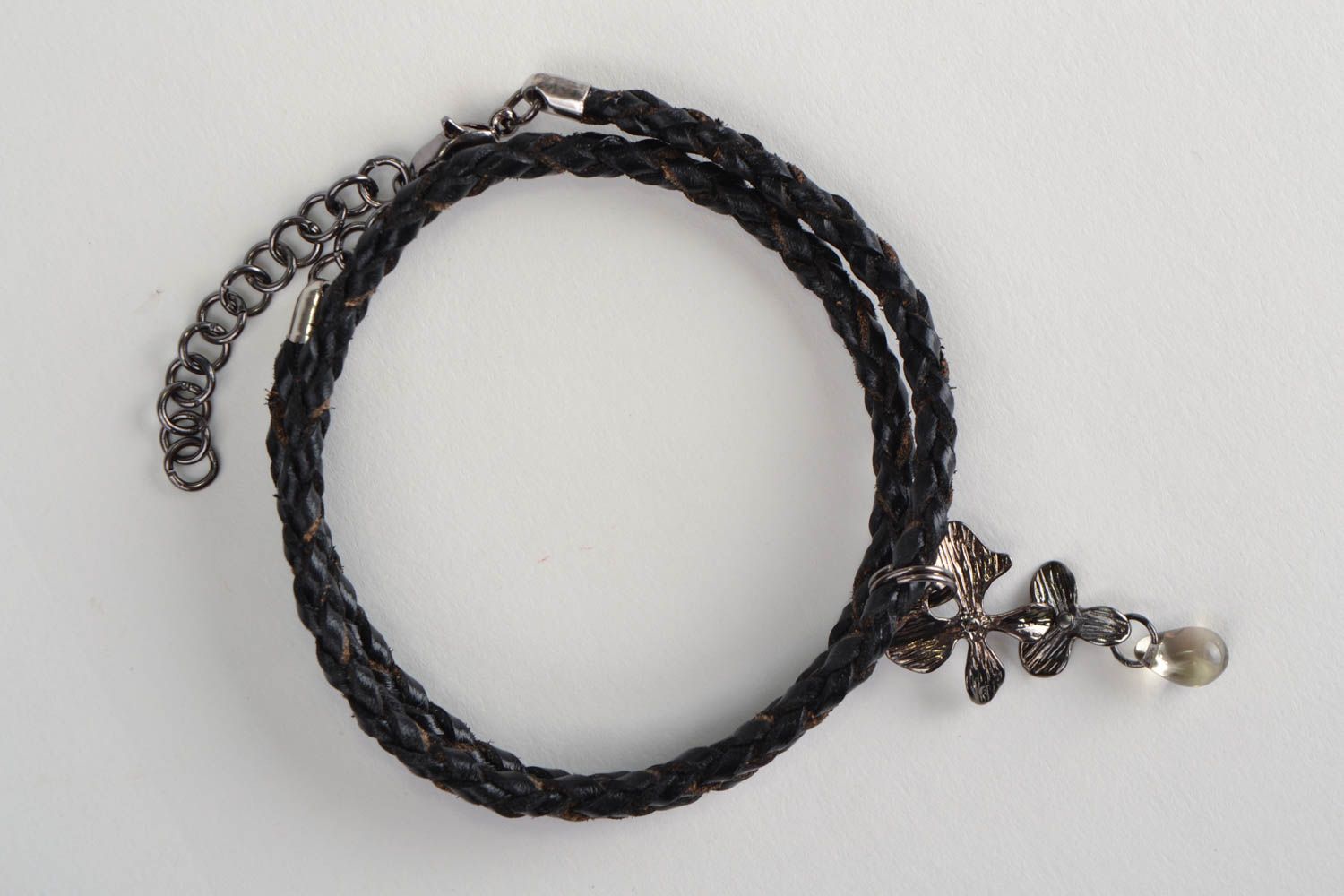 Handmade genuine leather woven double wrap wrist bracelet transformer with charm photo 4