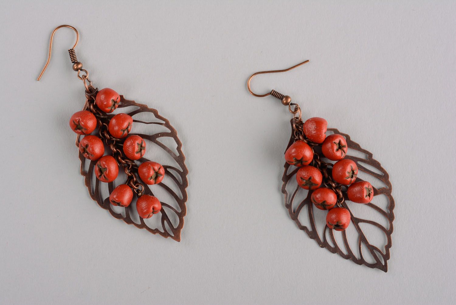 Homemade earrings with charms Mountain Ash Berries photo 1