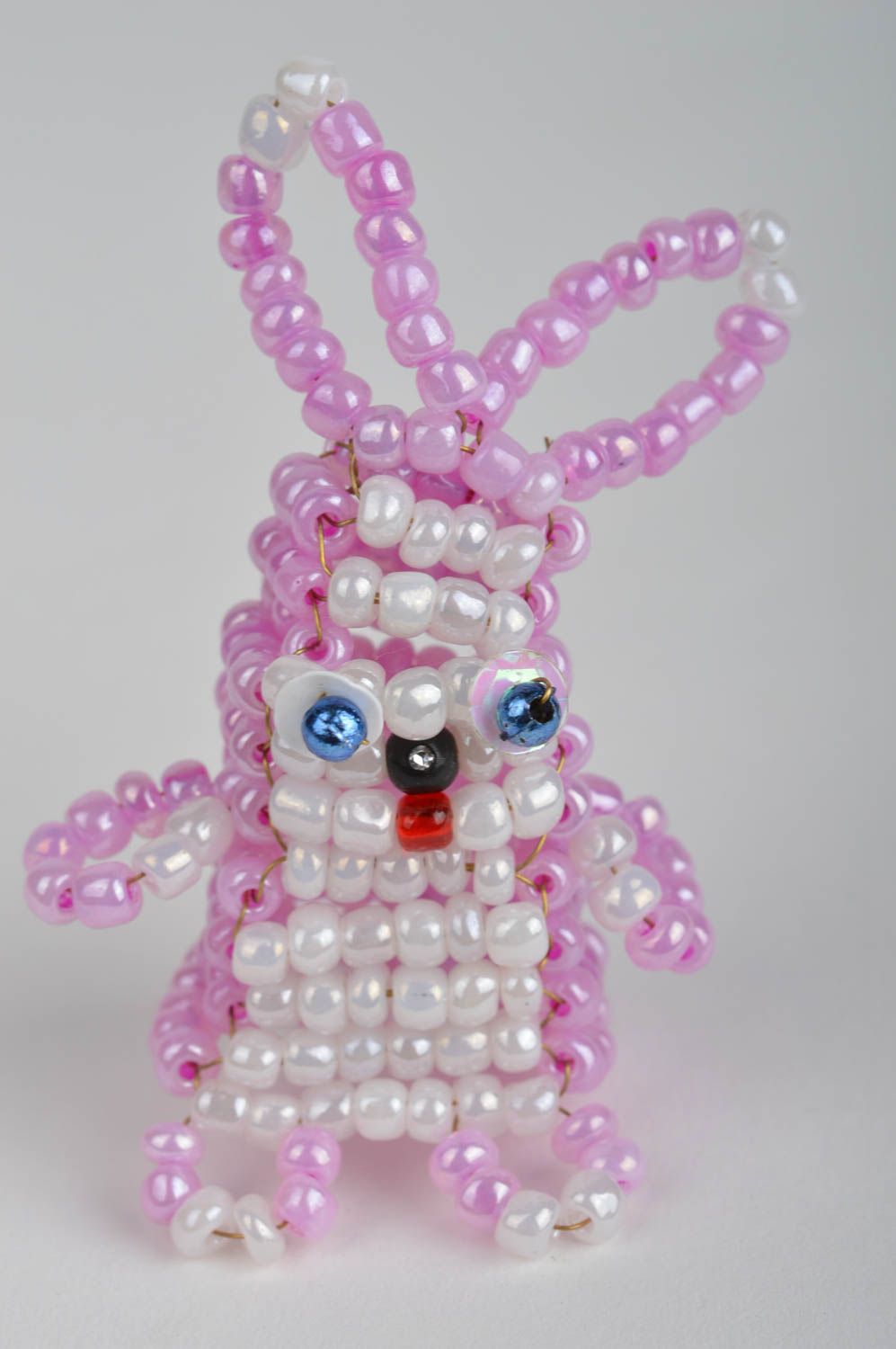 Marionnette à doigts en perles de rocaille en forme de lapin violet faite main photo 3