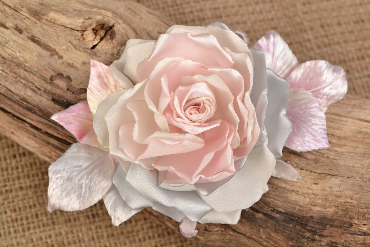 Beautiful handmade women's light fabric flower brooch for blouse Rose photo 1