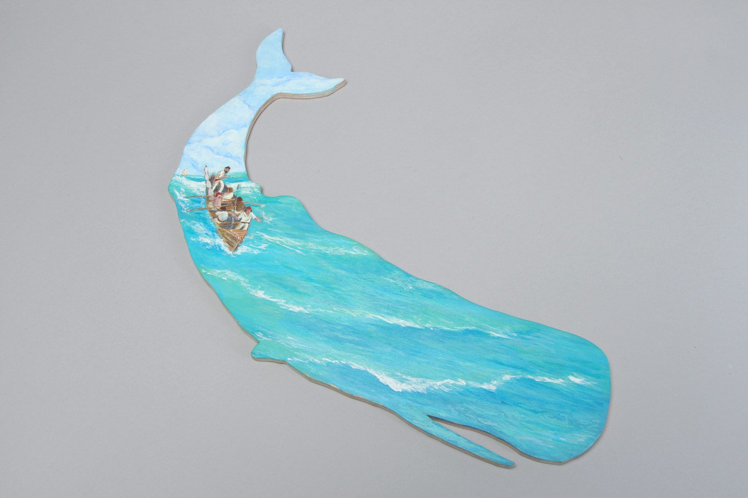 Настенное панно кит из фанеры с росписью ручной работы авторское яркое необычное фото 2