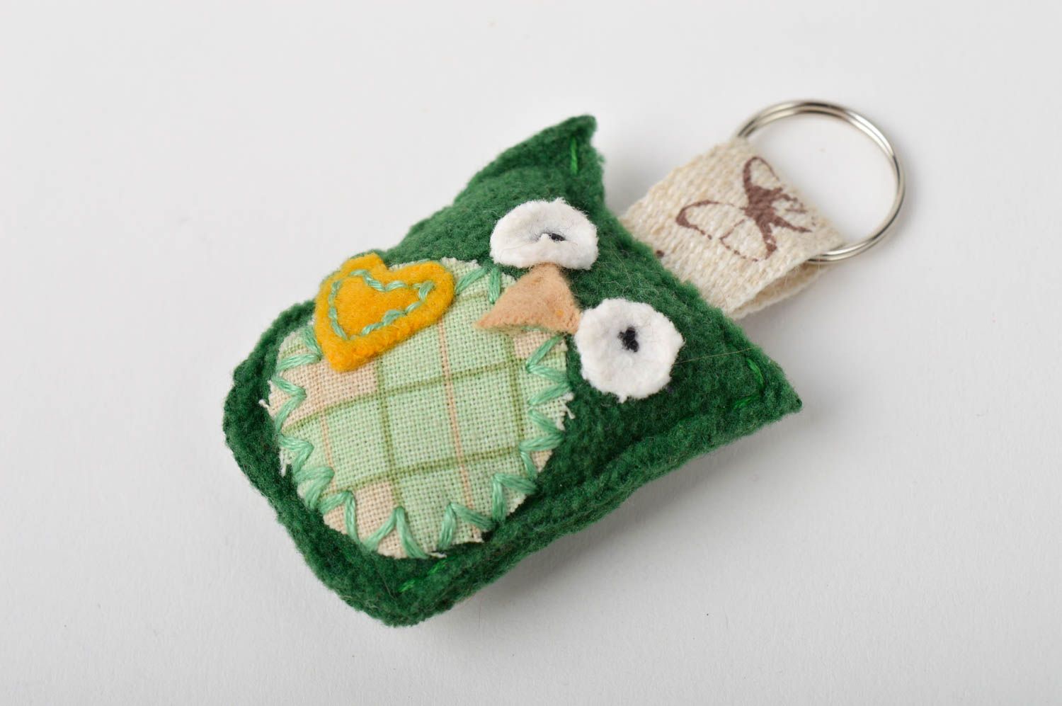 Porte-clé hibou vert Porte-clés fait main en tissus Cadeau original pour enfant photo 3
