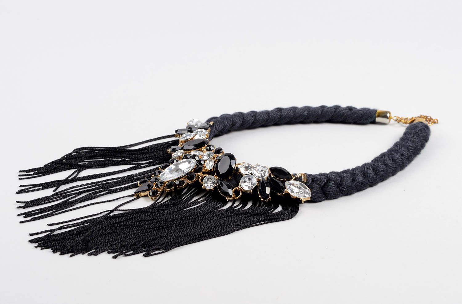 Handgemachter Schmuck Modeschmuck Collier Stoff Halskette festlich schwarz foto 2