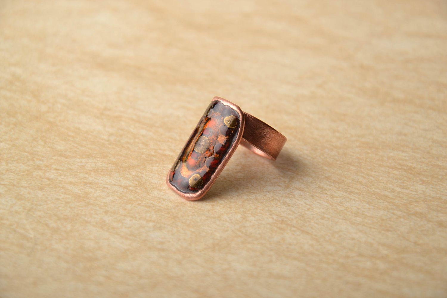 Copper ring with enamel painting as a gift for girl photo 1