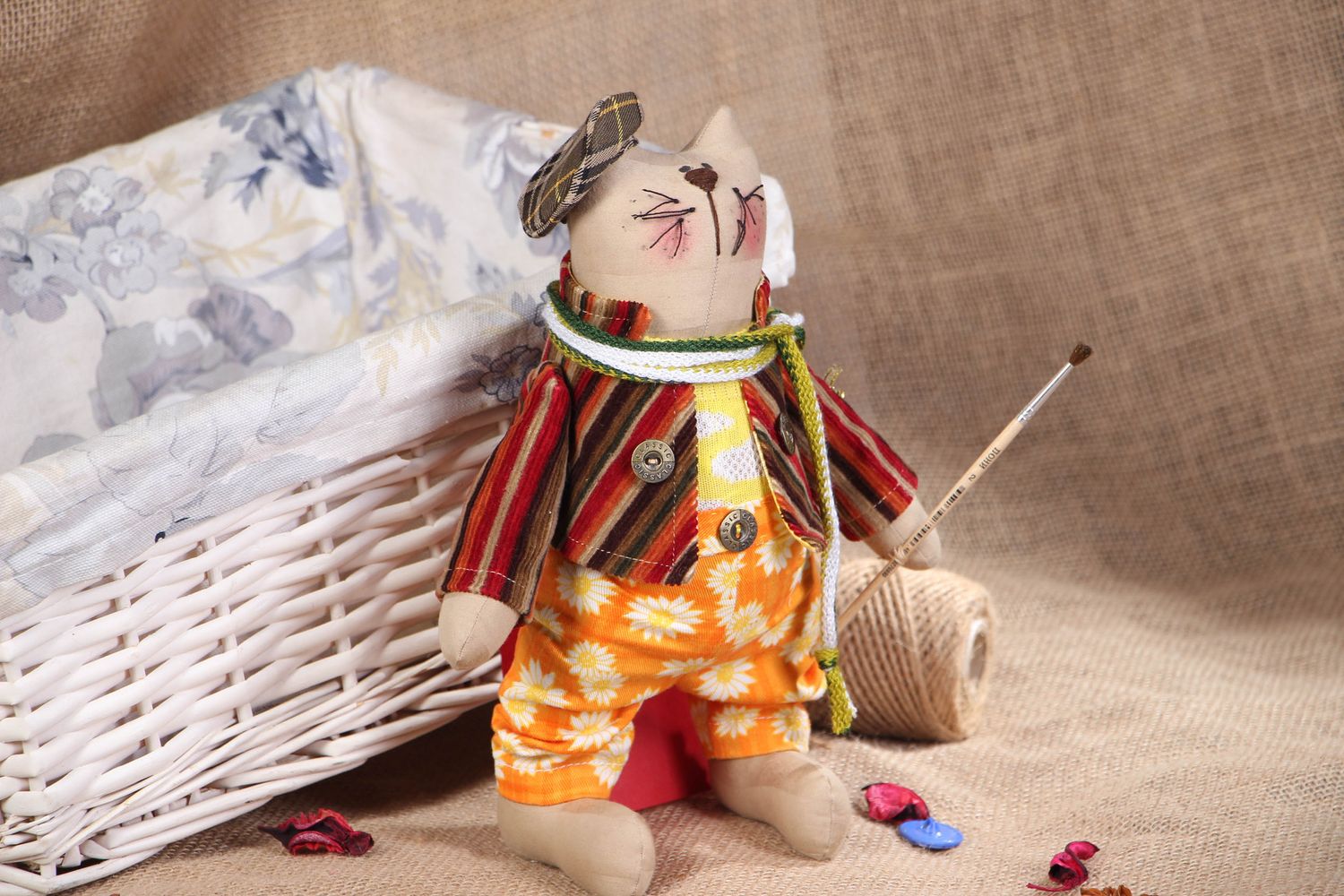 Handmade fabric toy Cat Artist photo 5