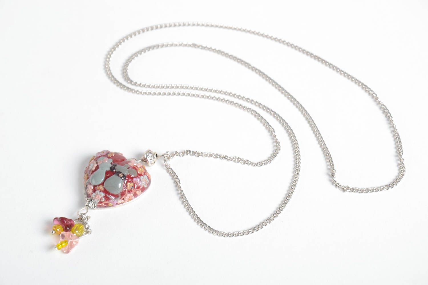Handmade blumiger Herz Modeschmuck Anhänger Polymer Schmuck Accessoire für Frau foto 3